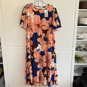 Floral Tiered Midi Dress - Peach Multi